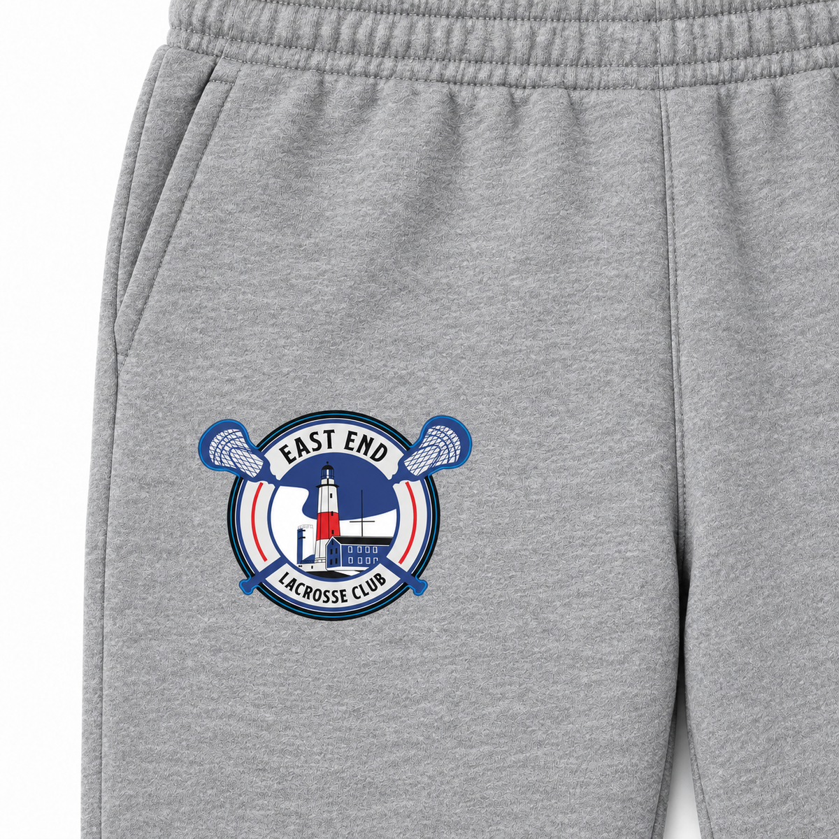 Athletic Heather: East End Youth Jogger Sweatpants right-thigh crest detail