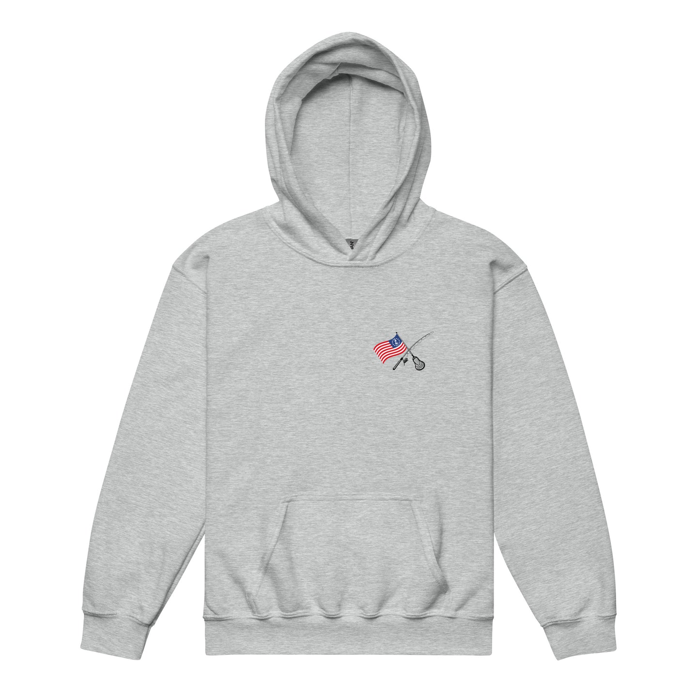 Sport Grey: East End Youth Hoodie front view with Fishing mark