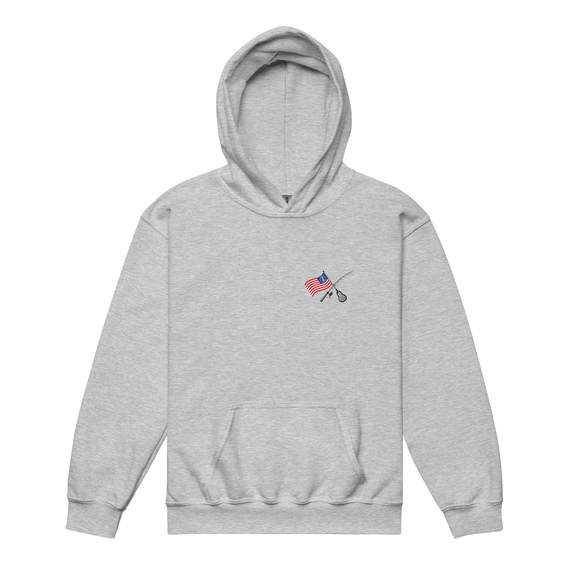 Sport Grey: East End Youth Hoodie front view with Fishing mark