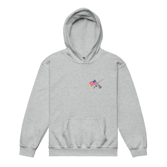 Sport Grey: East End Youth Hoodie front view with Fishing mark